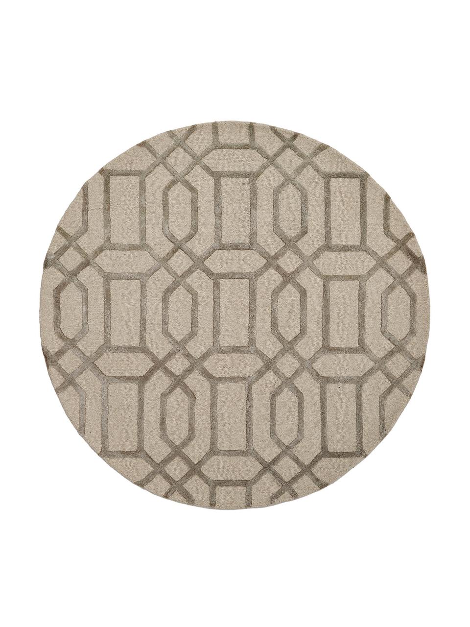 Okrúhly vlnený koberec s reliéfom Vegas, Béžová, krémová