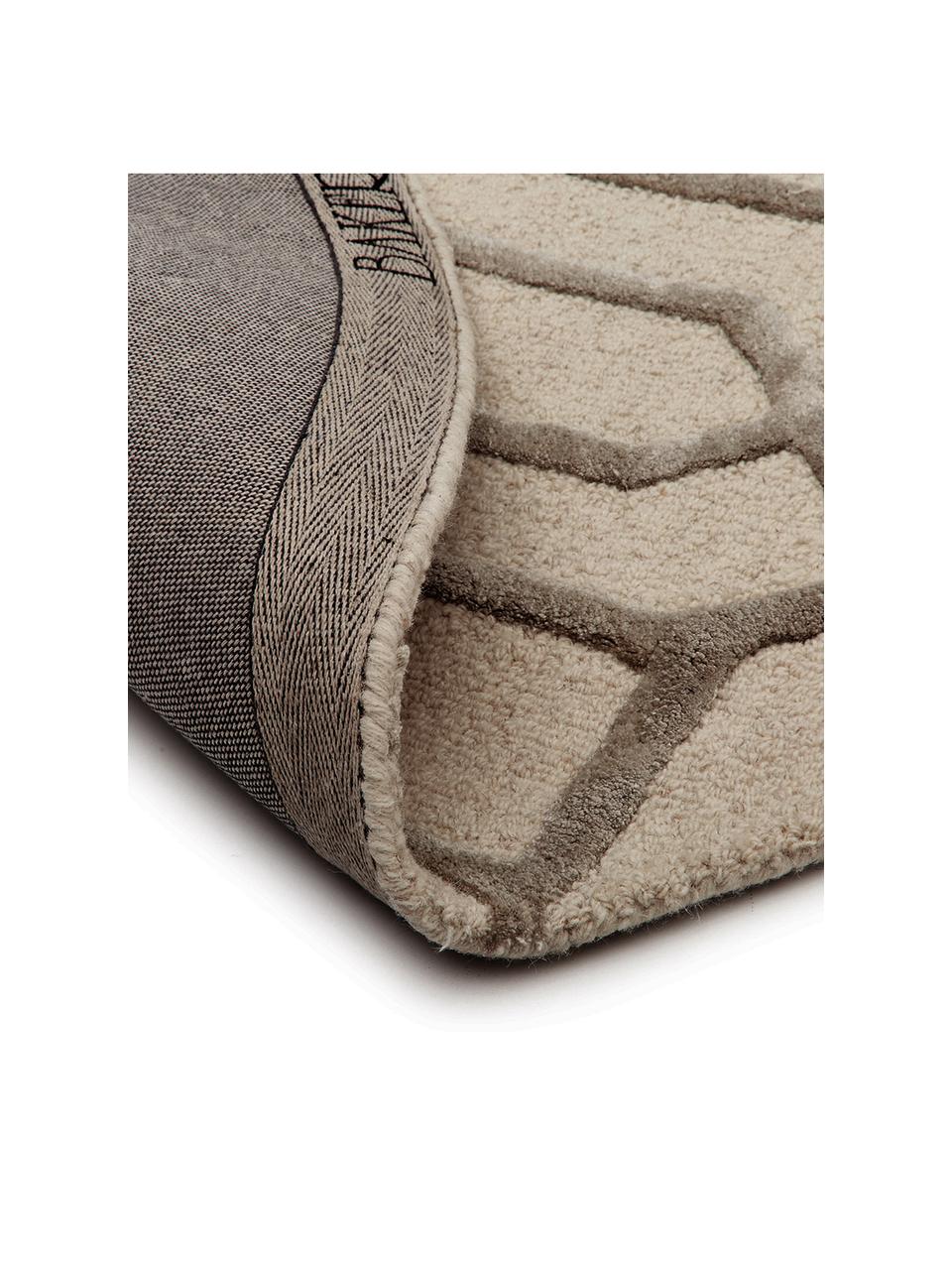 Tappeto rotondo in lana con motivo a rilievo Vegas, Retro: cotone, Beige, crema, Ø 150 cm (taglia M)