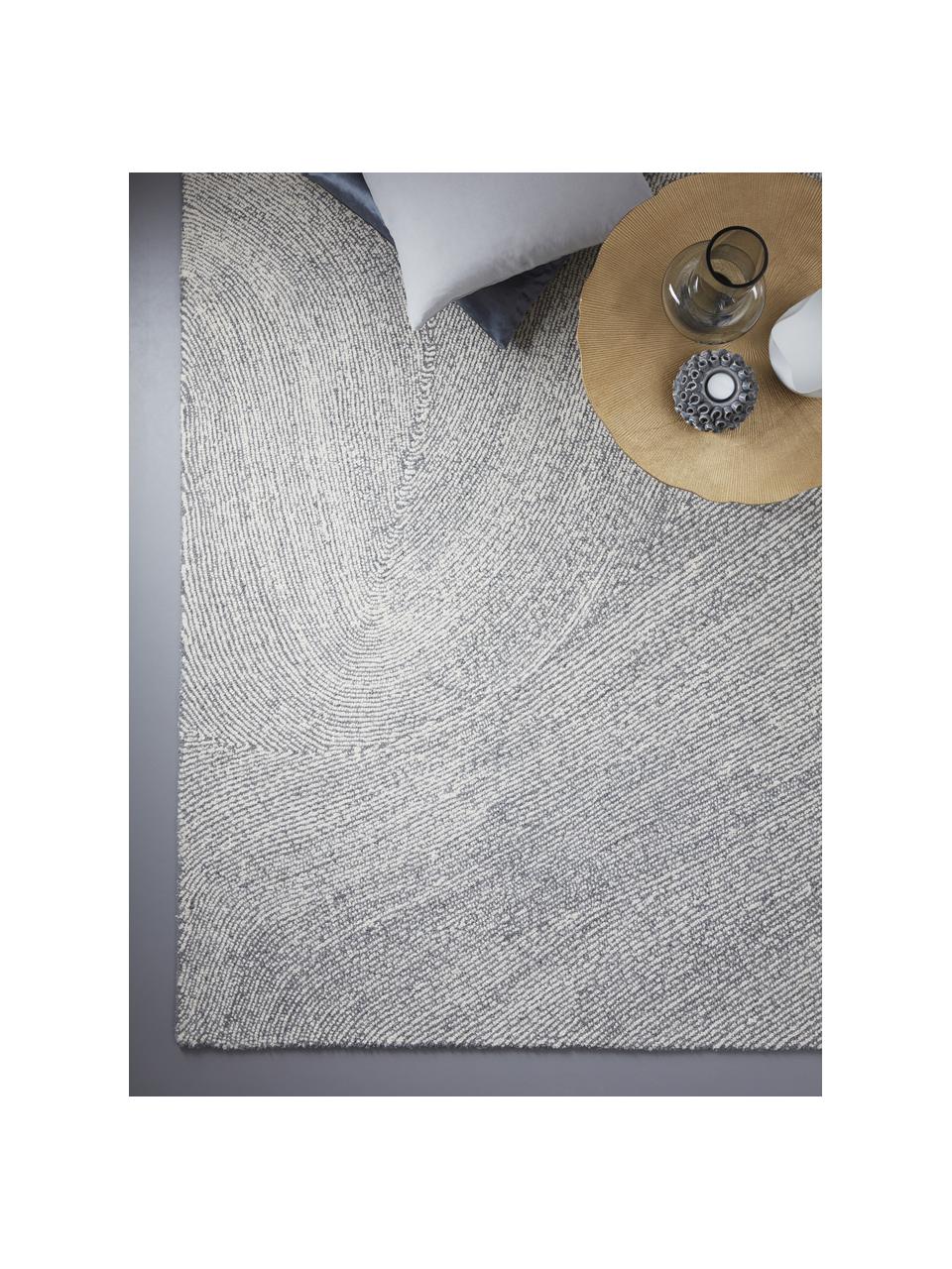 Großer handgewebter Teppich Canyon mit wellenförmiger Musterung in Grau/Weiß, 51% Polyester, 49% Wolle, Grau, B 200 x L 300 cm (Größe L)