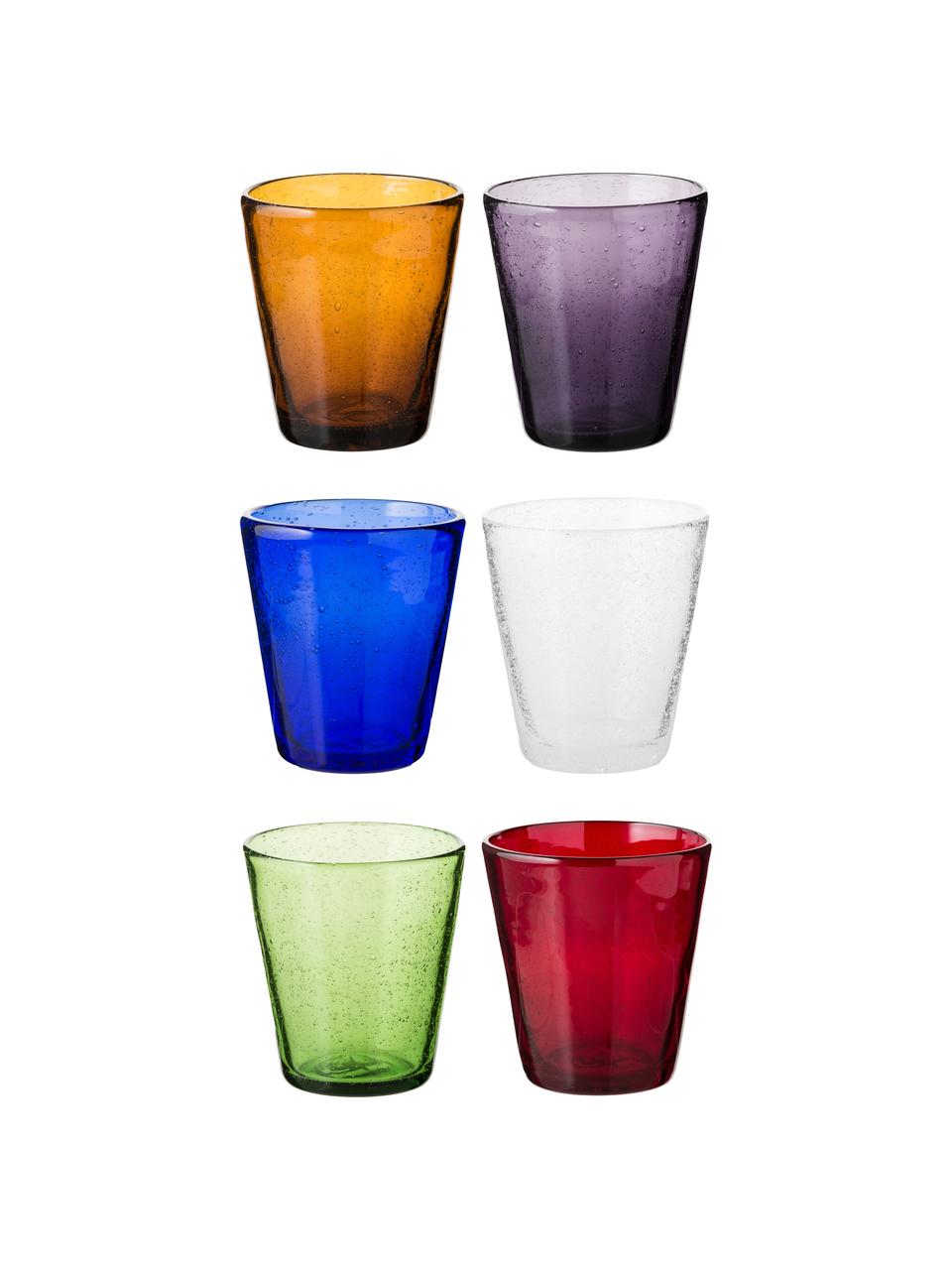 Vasos de colores de vidrio soplado artesanalmente Cancún, 6 uds., Vidrio soplado, Multicolor, Ø 9 x Al 10 cm