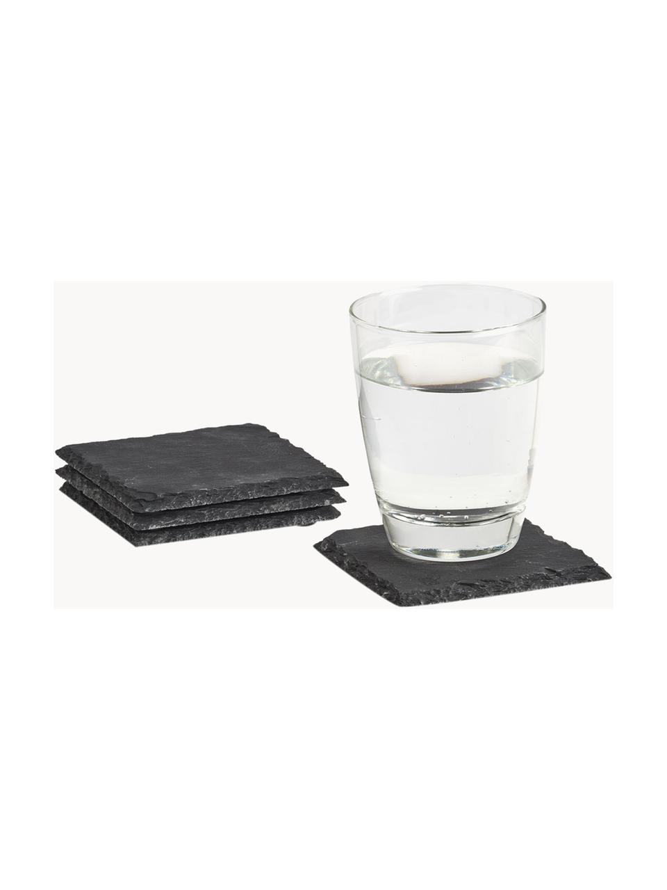 Dessous de verre carrés Sanna, 4 pièces, Pierre, Noir, larg. 10 x prof. 10 cm