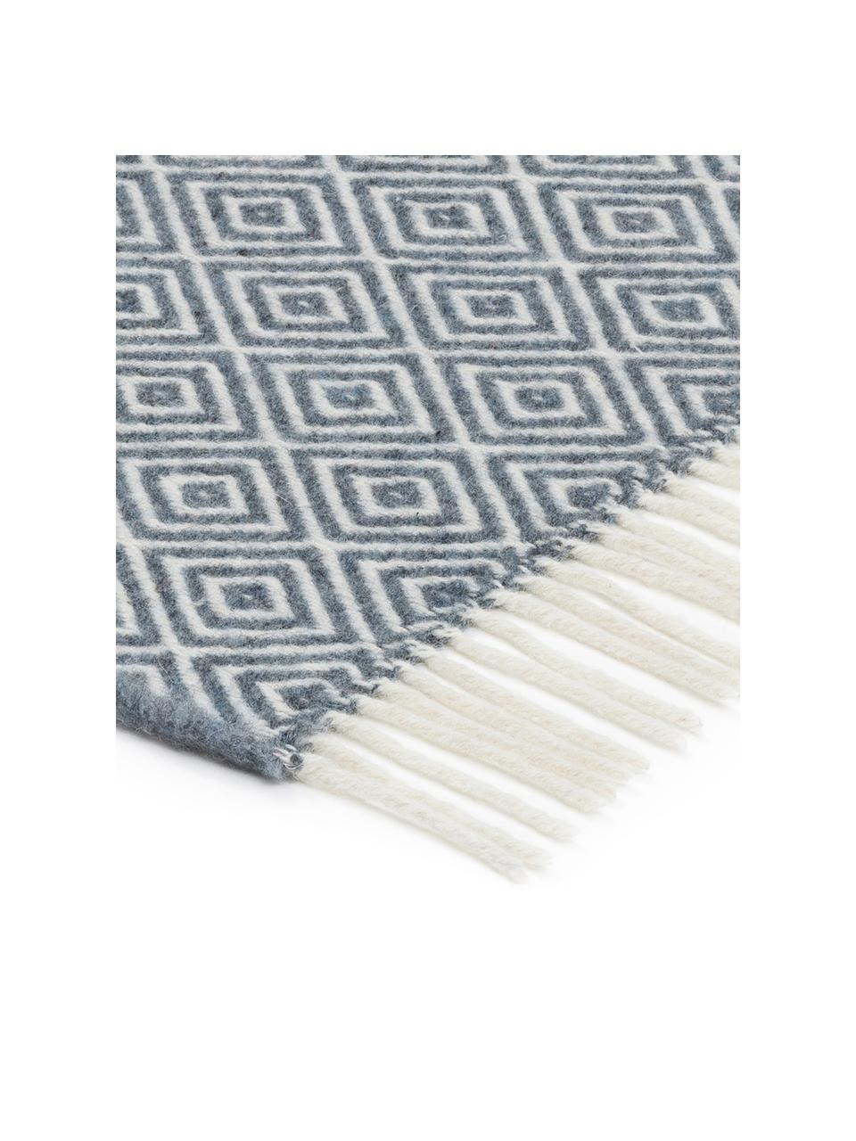 Plaid laine gris bleu à imprimé graphique Alison, Bleu ciel