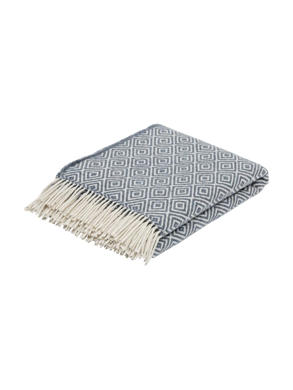 Wollen plaid Alison met grafisch patroon, 80% wol, 20% acryl, Lichtblauw, 140 x 200 cm