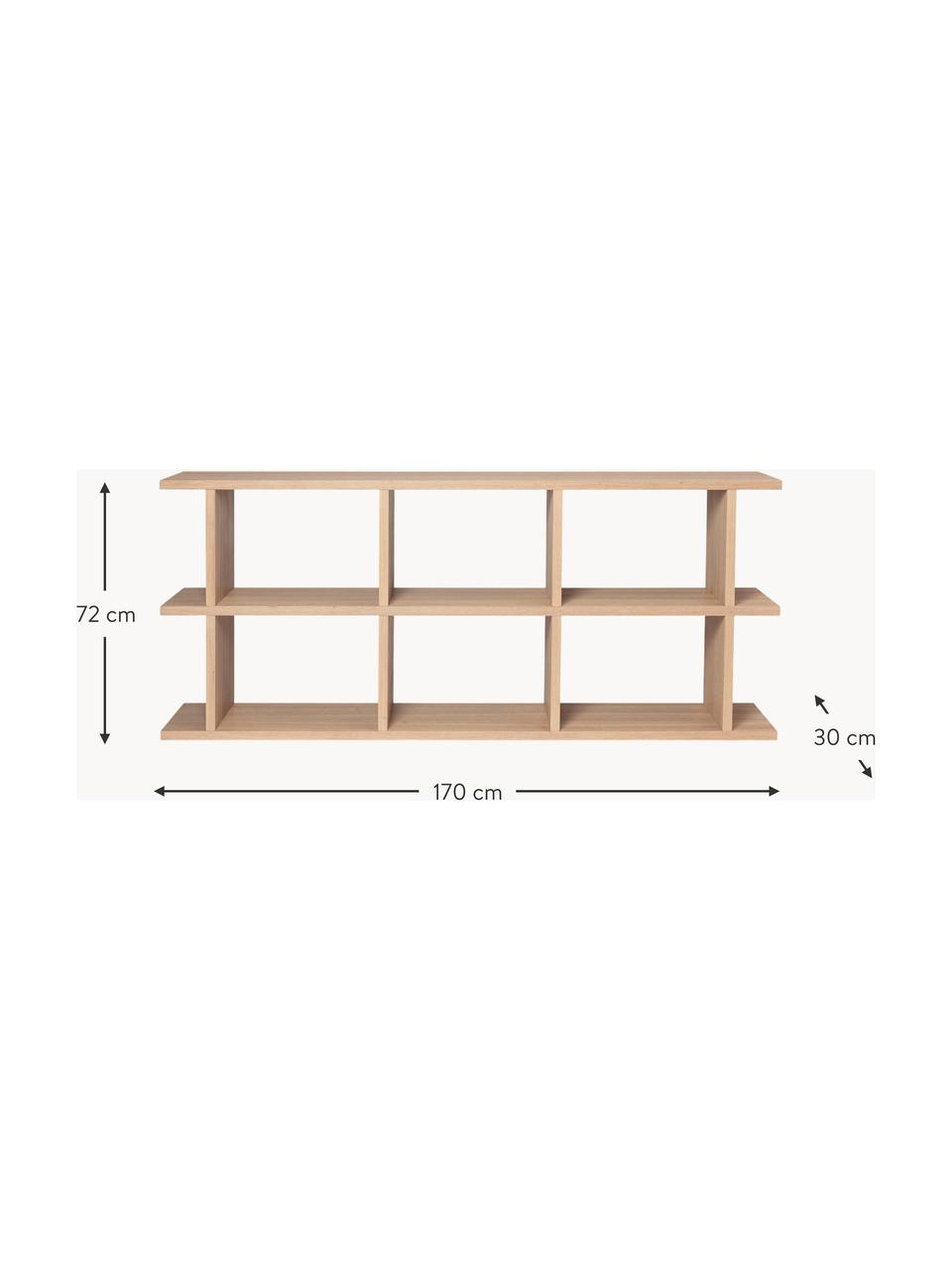 Holz-Regal Kona, Mitteldichte Spanplatte mit Eichenholzfurnier, lackiert

Dieses Produkt wird aus nachhaltig gewonnenem, FSC®-zertifiziertem Holz gefertigt., Eichenholz, hell lackiert, B 170 x H 72 cm