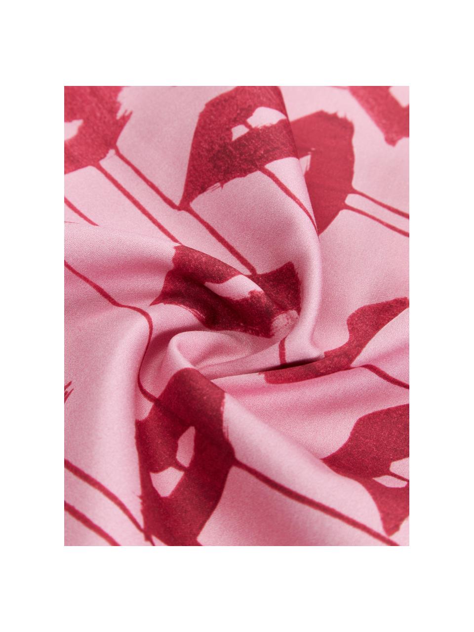 Design dekbedovertrek Kacy van katoensatijn, Weeftechniek: satijn Draaddichtheid 210, Roze, rood, patroon, B 140 x L 200 cm