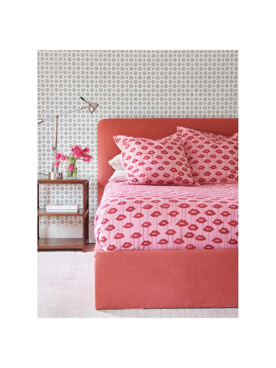 Housse de couette design satin de coton Kacy, Rose, rouge, larg. 140 x long. 200 cm