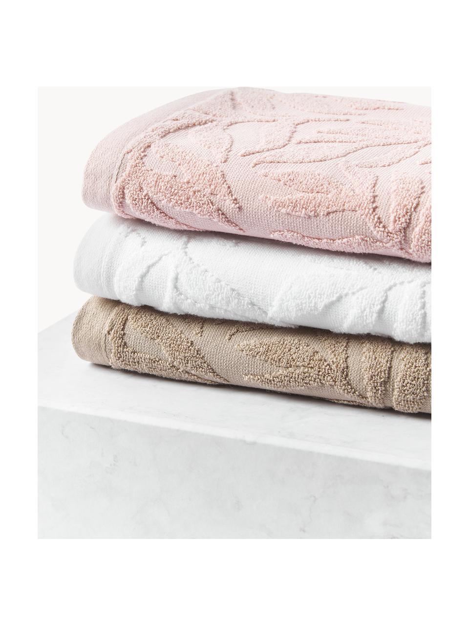 Set de toallas Leaf, tamaños diferentes, Blanco, Set de 3 (toalla tocador, toalla lavabo y toalla de ducha)