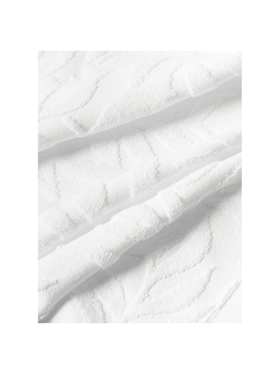 Lot de serviettes de bain en coton Leaf, 3 élém., Blanc, 3 éléments (1 serviette invité, 1 serviette de toilette et 1 drap de bain)