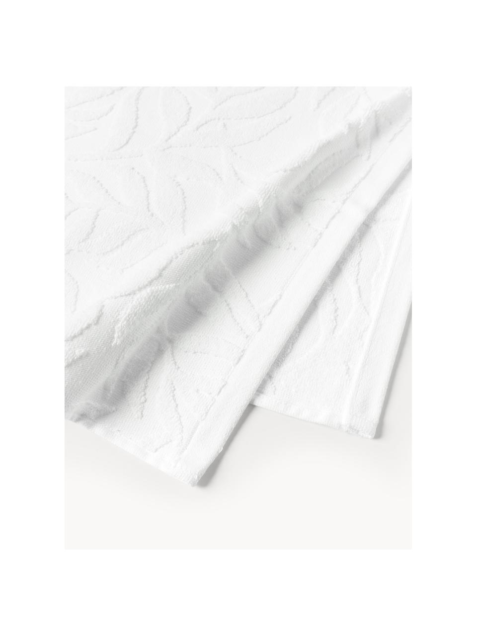 Lot de serviettes de bain en coton Leaf, tailles variées, Blanc, 3 éléments (1 serviette invité, 1 serviette de toilette et 1 drap de bain)