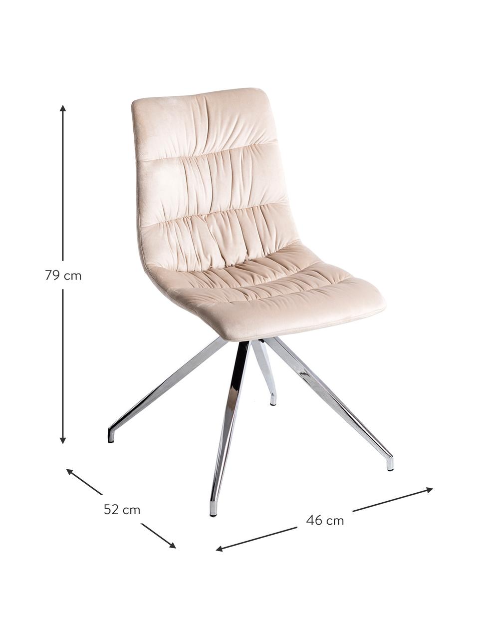 Silla tapizada en terciopelo Lea, Tapizado: beige, Patas: metal cromado, Beige, cromo, An 46 x F 52 cm