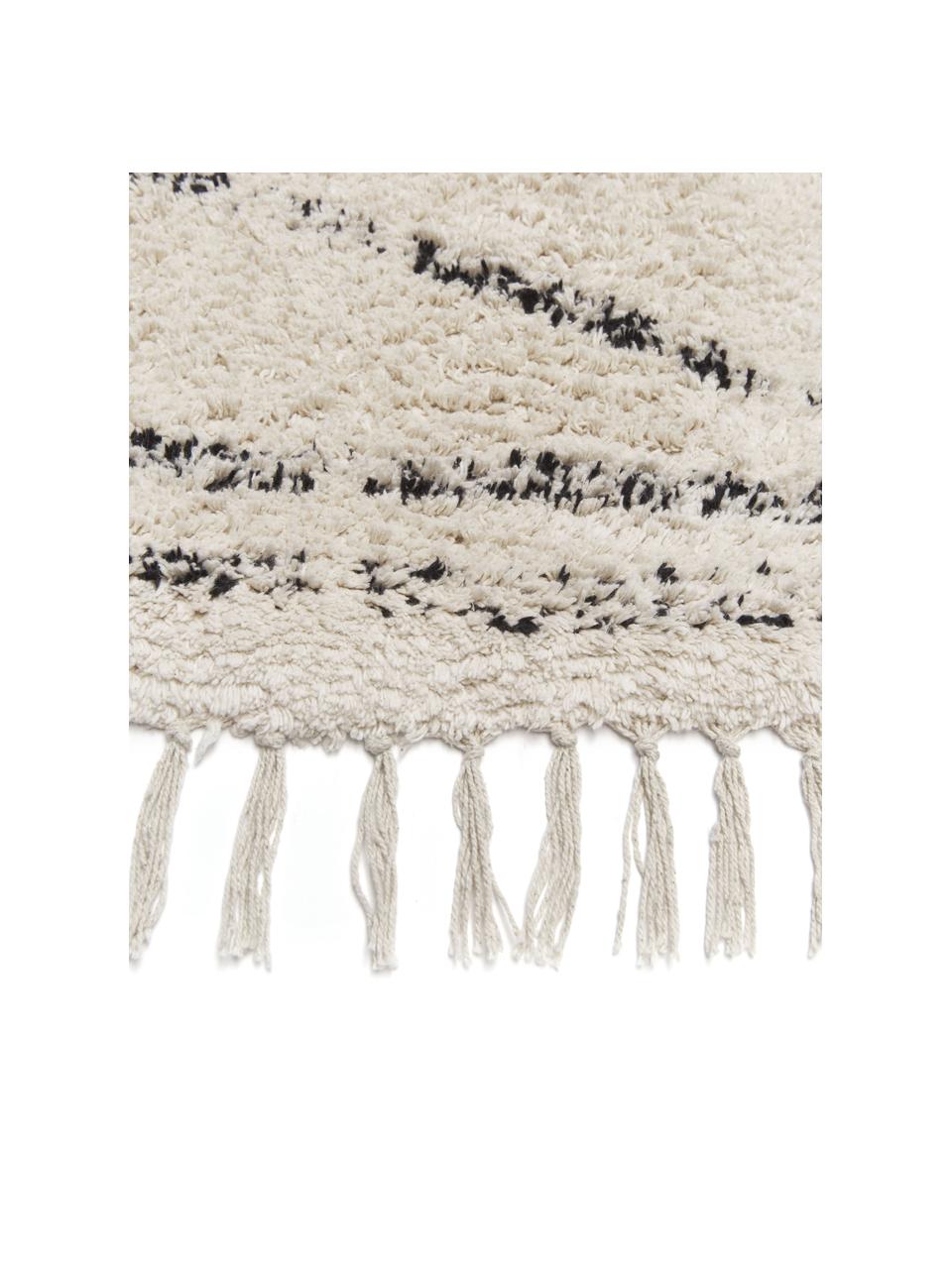 Alfombra corredor artesanal de algodón con flecos Asisa, estilo boho, Parte superior: 100% algodón, Reverso: látex, Beige, negro, An 80 x L 300 cm