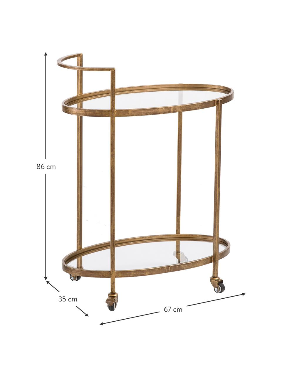 Sklenený servírovací vozík Push Antic, Mosadzná, Š 67 x V 86 cm
