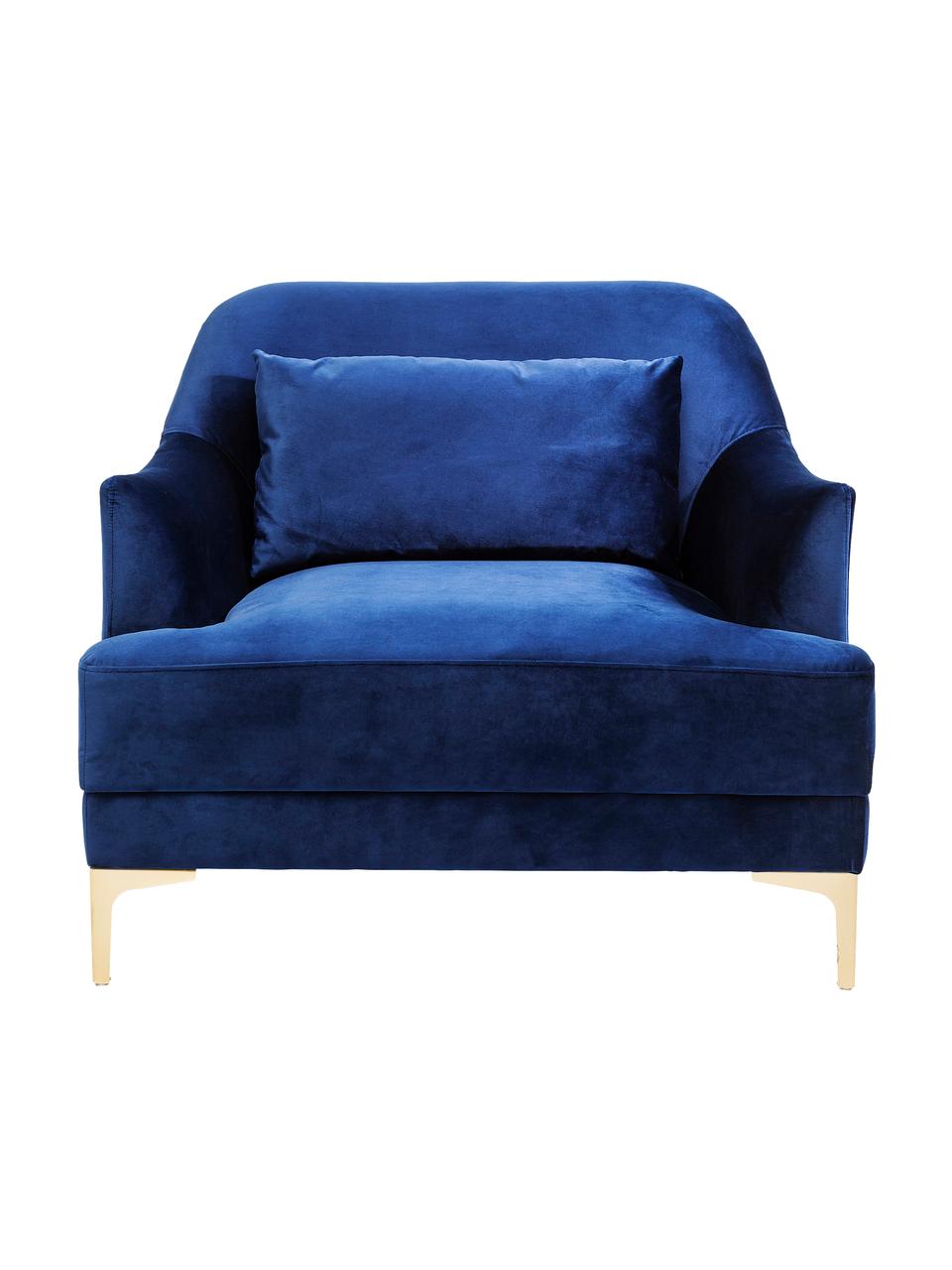 Fauteuil en velours Proud, Revêtement : bleu Pieds : couleur dorée