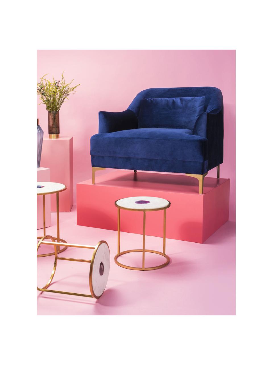 Fluwelen fauteuil Proud, Bekleding: polyester (fluweel), Poten: gelakt metaal, Fluweel blauw, B 98 x D 86 cm