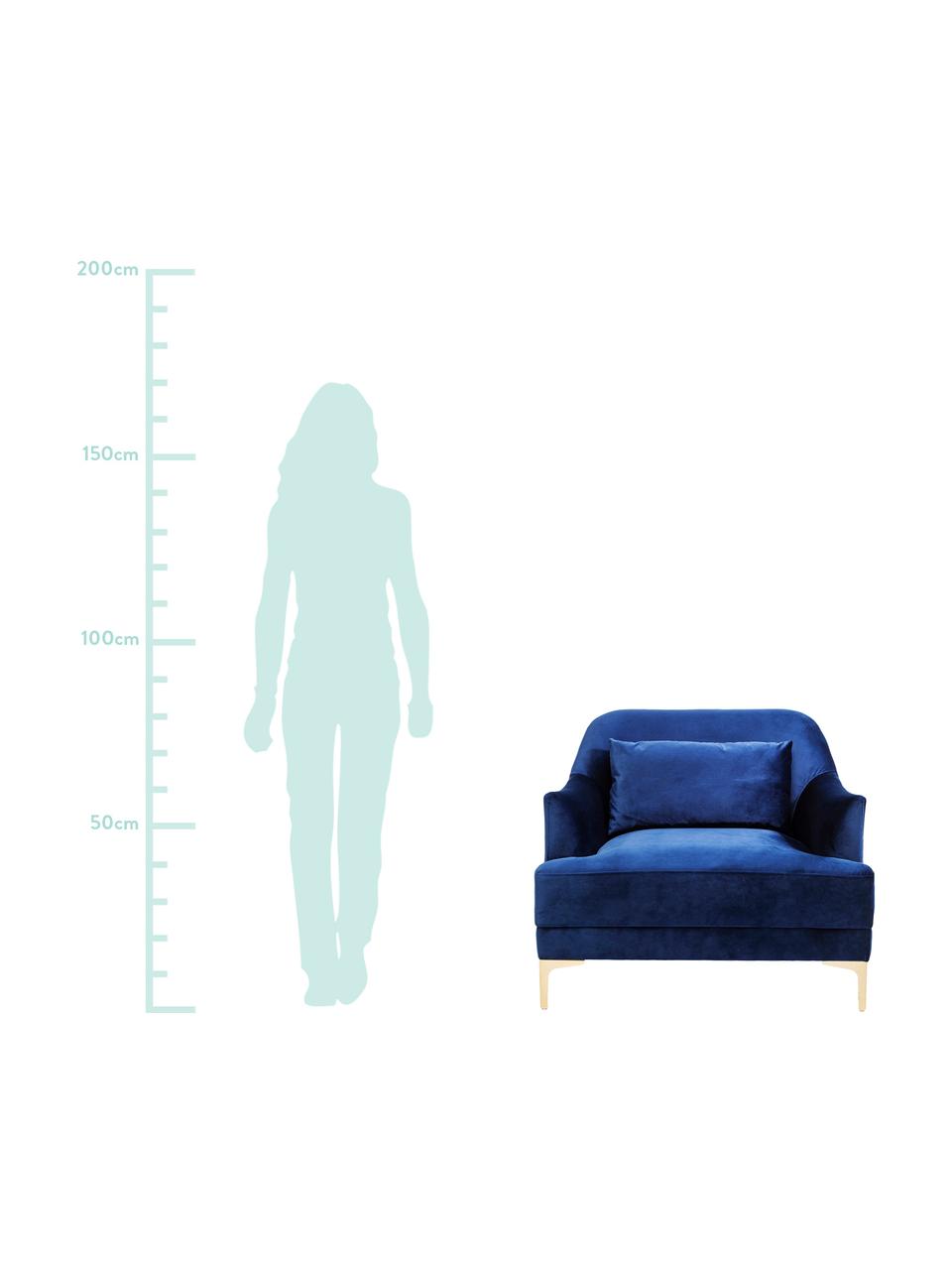 Fluwelen fauteuil Proud, Bekleding: polyester (fluweel), Poten: gelakt metaal, Fluweel blauw, B 98 x D 86 cm