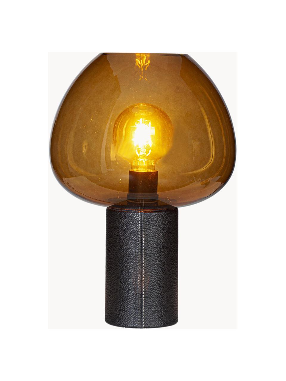 Tafellamp Cozy met kunstlederen voet, Lampenkap: glas, Lampvoet: kunstleer, Donkerbruin, zwart, Ø 29 x H 42 cm