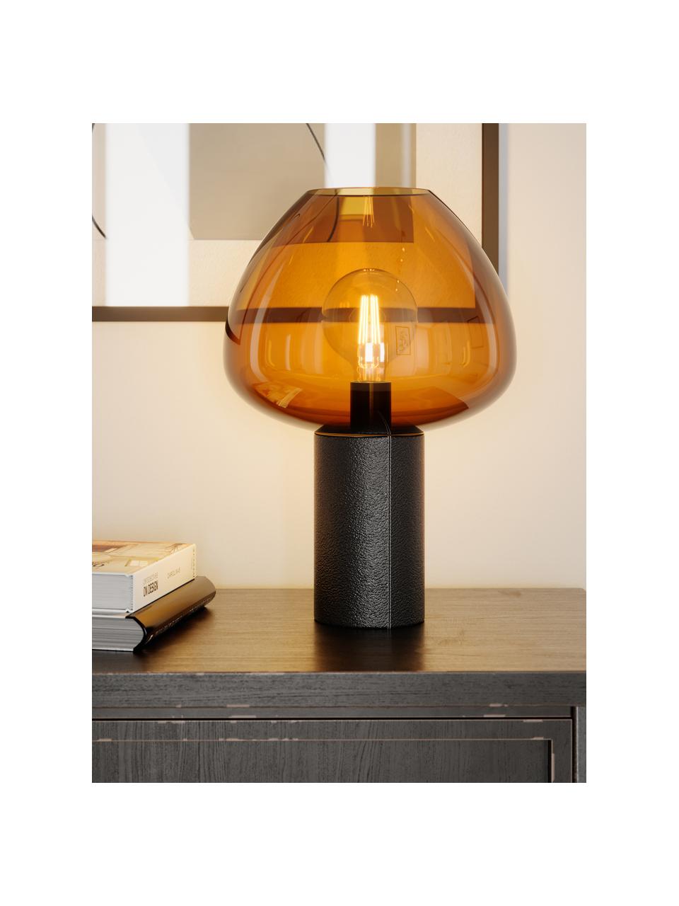 Lampe à poser avec pied en similicuir Cozy, Brun foncé, noir, Ø 29 x haut. 42 cm