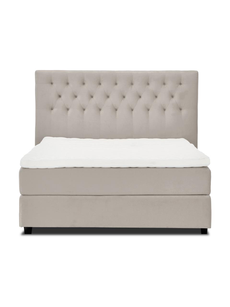 Lit à sommier tapissier velours taupe premium Phoebe, Velours beige, 200 x 200 cm, indice de fermeté 3