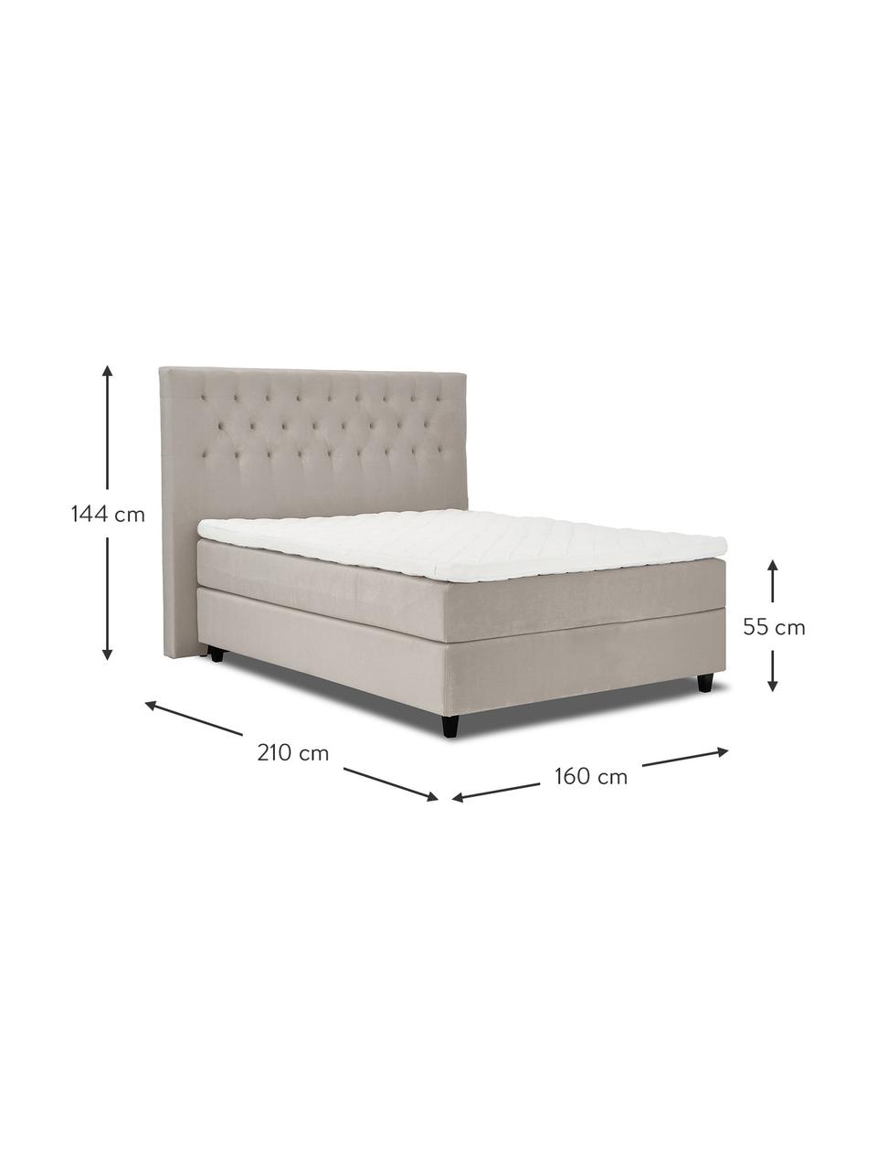 Lit à sommier tapissier velours taupe premium Phoebe, Velours beige, 200 x 200 cm, indice de fermeté 3