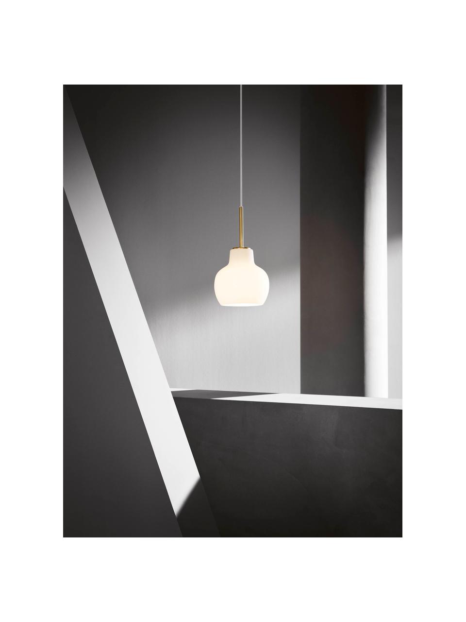 Lampada a sospensione in vetro soffiato VL Ring Crown, Paralume: vetro opalino soffiato a , Ottone, bianco, Ø 19 x Alt. 34 cm