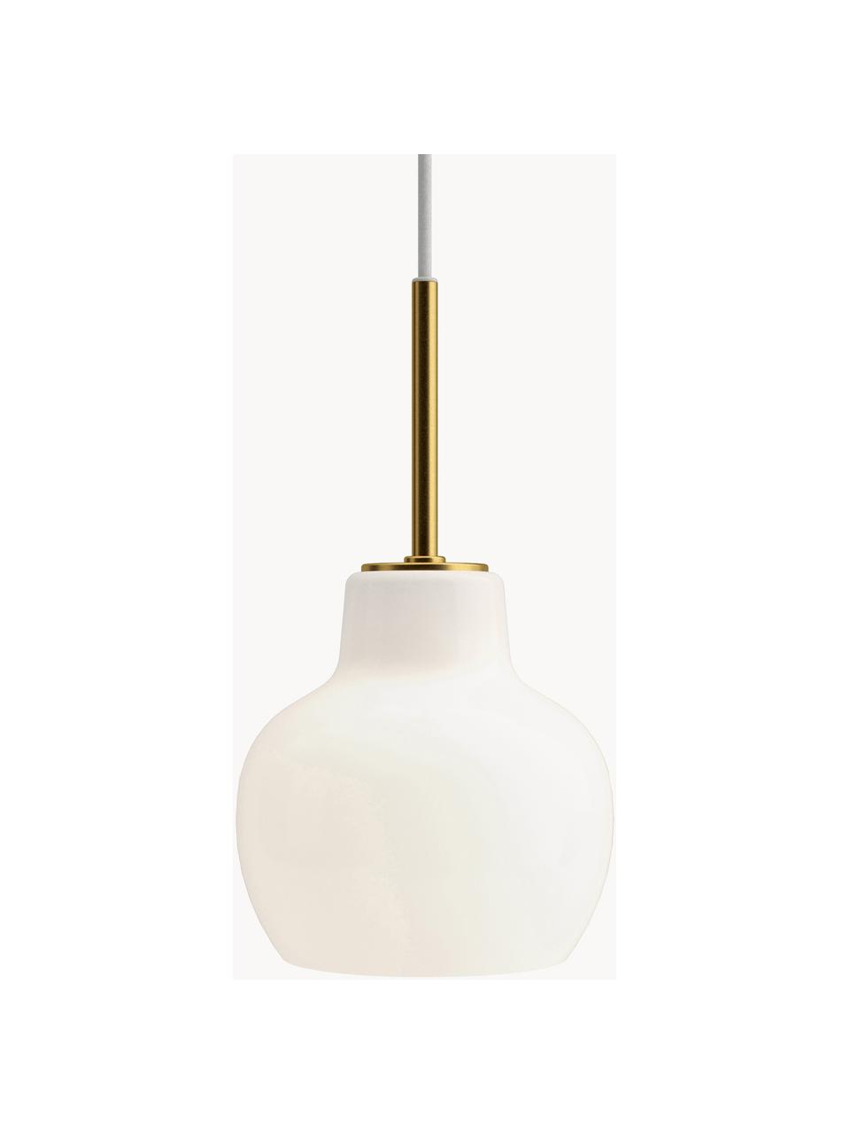 Lampada a sospensione in vetro soffiato VL Ring Crown, Paralume: vetro opalino soffiato a , Ottone, bianco, Ø 19 x Alt. 34 cm