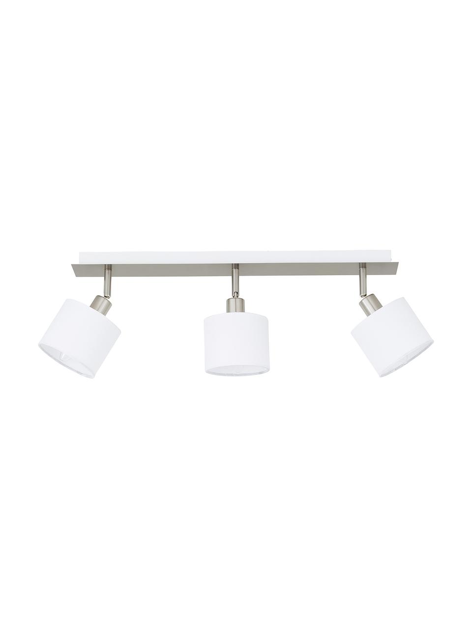 Faretti da soffitto classici Casper, Baldacchino: metallo nichelato, Struttura: metallo nichelato, Paralume: tessuto, Argentato, bianco, Larg. 56 x Alt. 7 cm