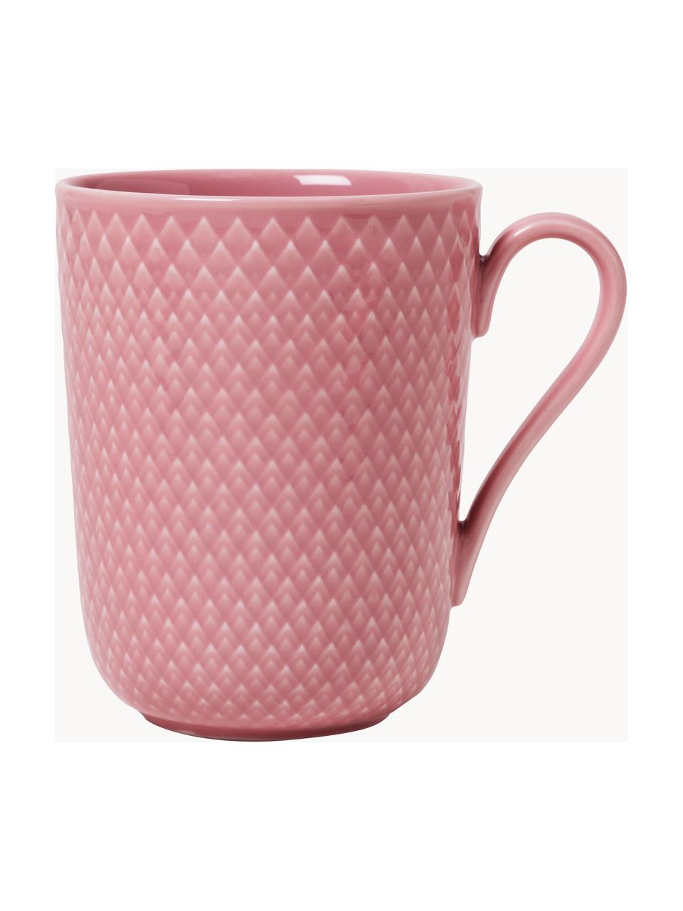 Tazas de porcelana con relieves Rhombe, 4 uds., Porcelana, Rosa palo, Ø 9 x Al 11 cm, 330 ml