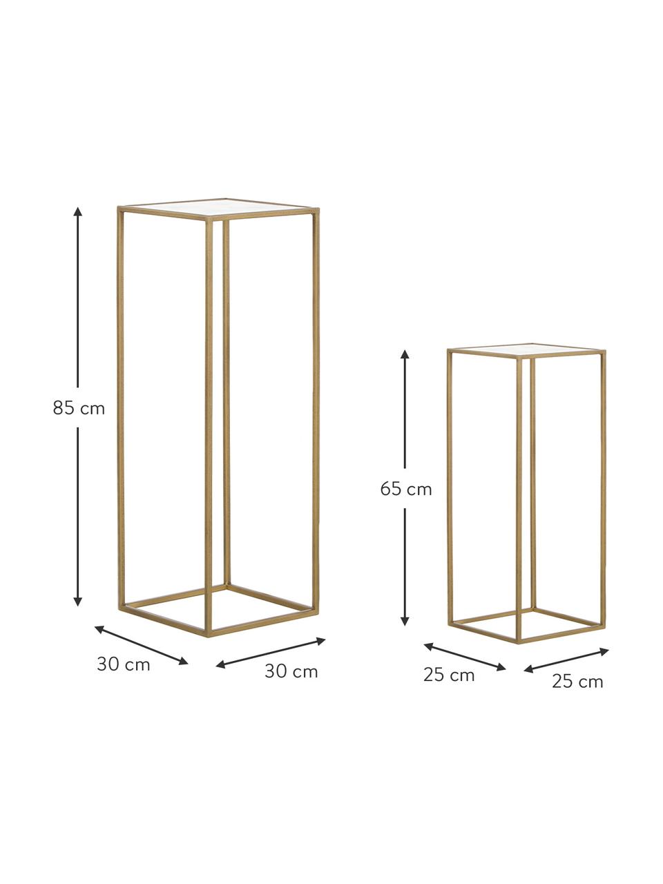 Set de mesas auxiliares Honey, 2 uds., tablero de espejo, Estructura: metal pintado, Tablero: espejo de cristal mate, Latón, Set de diferentes tamaños