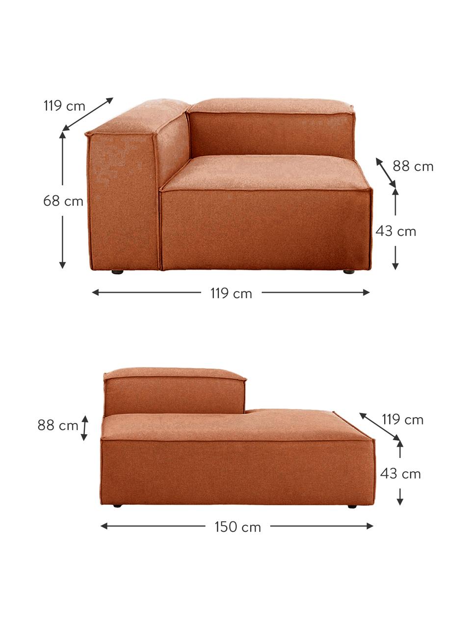 Modulární šezlong Lennon, Terakotová, Š 269 cm, H 119 cm, opěradlo na levé straně