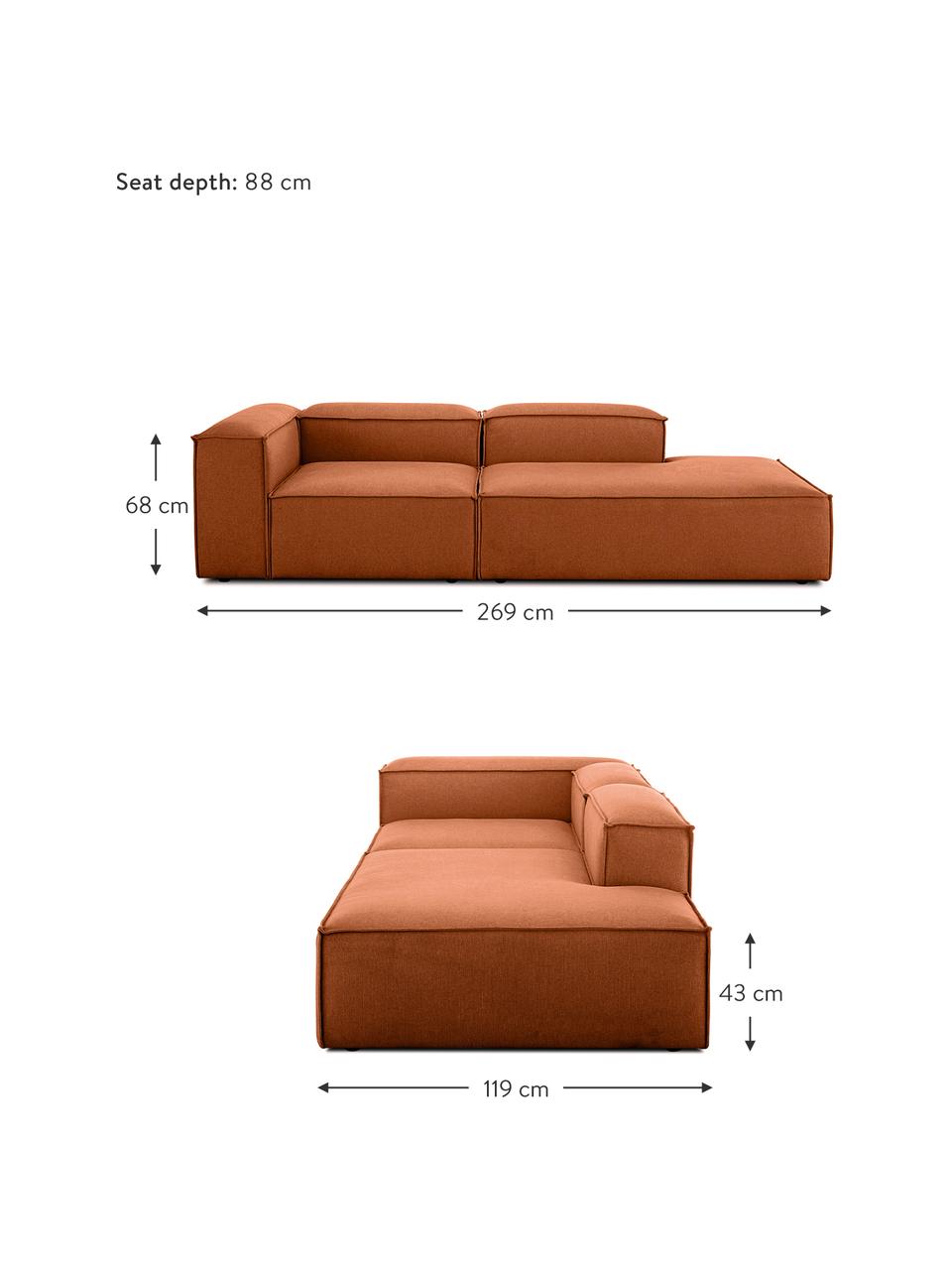 Modulárny šezlong Lennon, Terakotová, Š 269 x H 119 cm, s operadlom naľavo