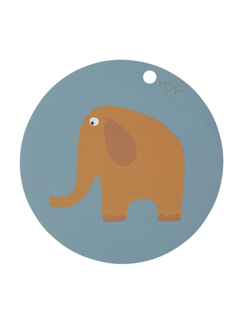 Mantel individual Elephant, Silicona, Azul, marrón, naranja, blanco, negro, Ø 39 cm