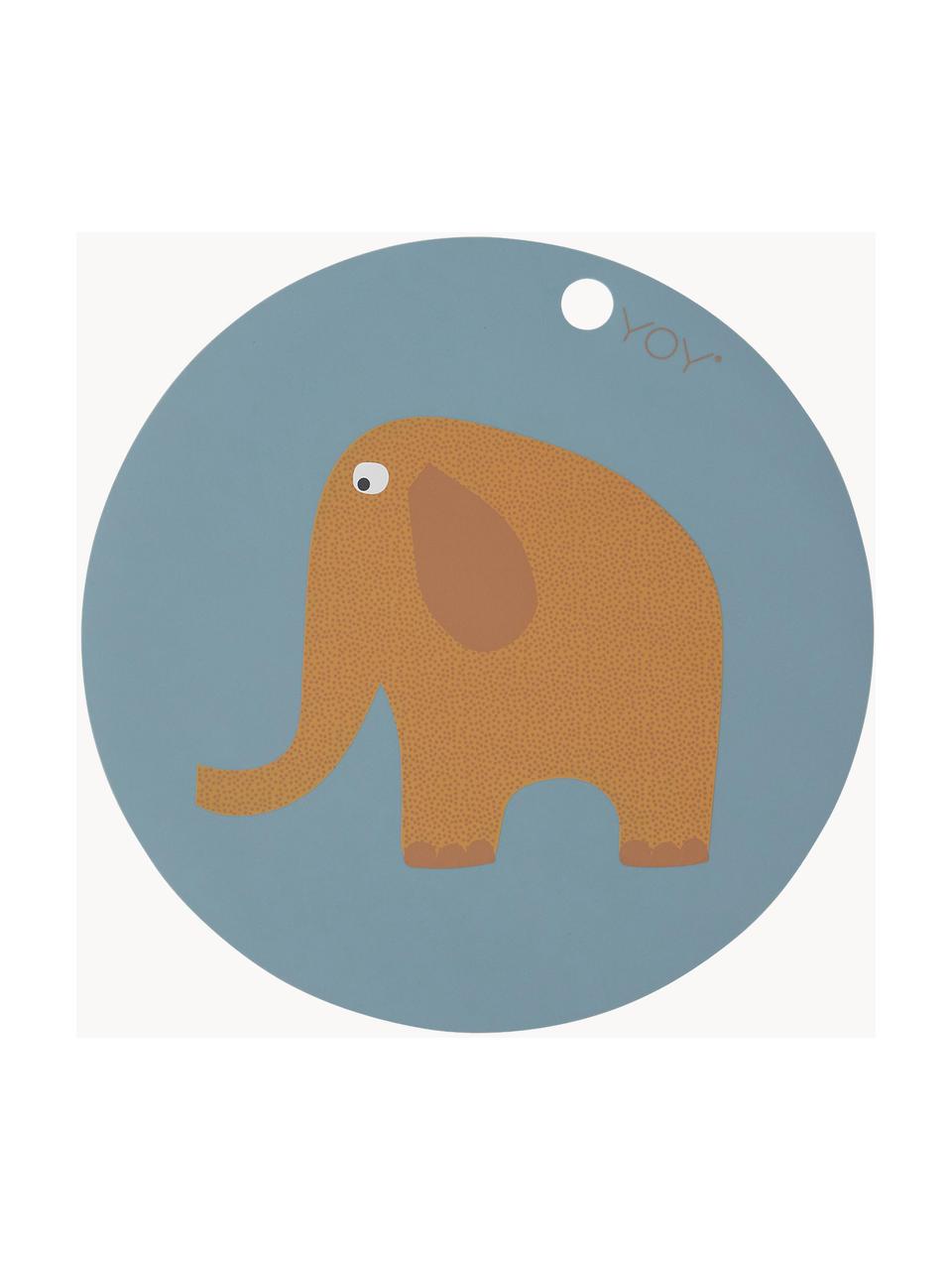 Tovaglietta in silicone con elefantino Elephant, Silicone, Blu, arancione, Ø 39 cm