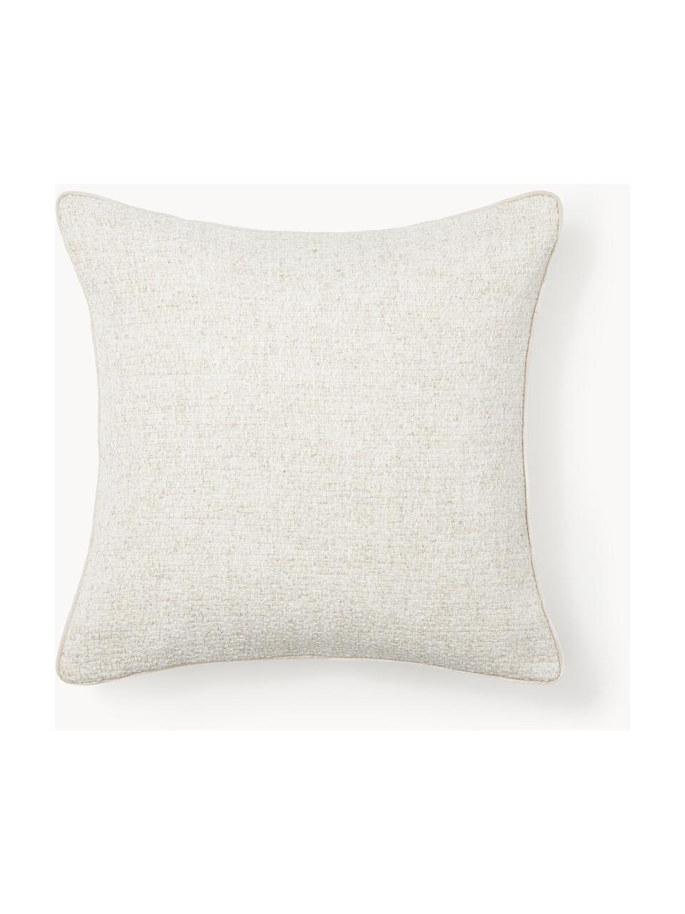 Housse de coussin en tissu bouclé avec bordure passepoilée Aya, Blanc crème, larg. 45 x long. 45 cm