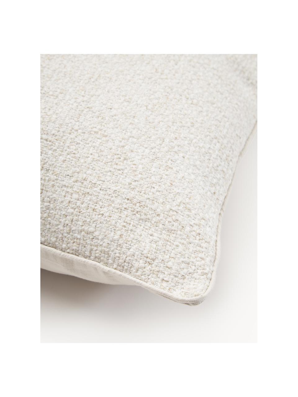 Housse de coussin en tissu bouclé avec bordure passepoilée Aya, Blanc crème, larg. 45 x long. 45 cm