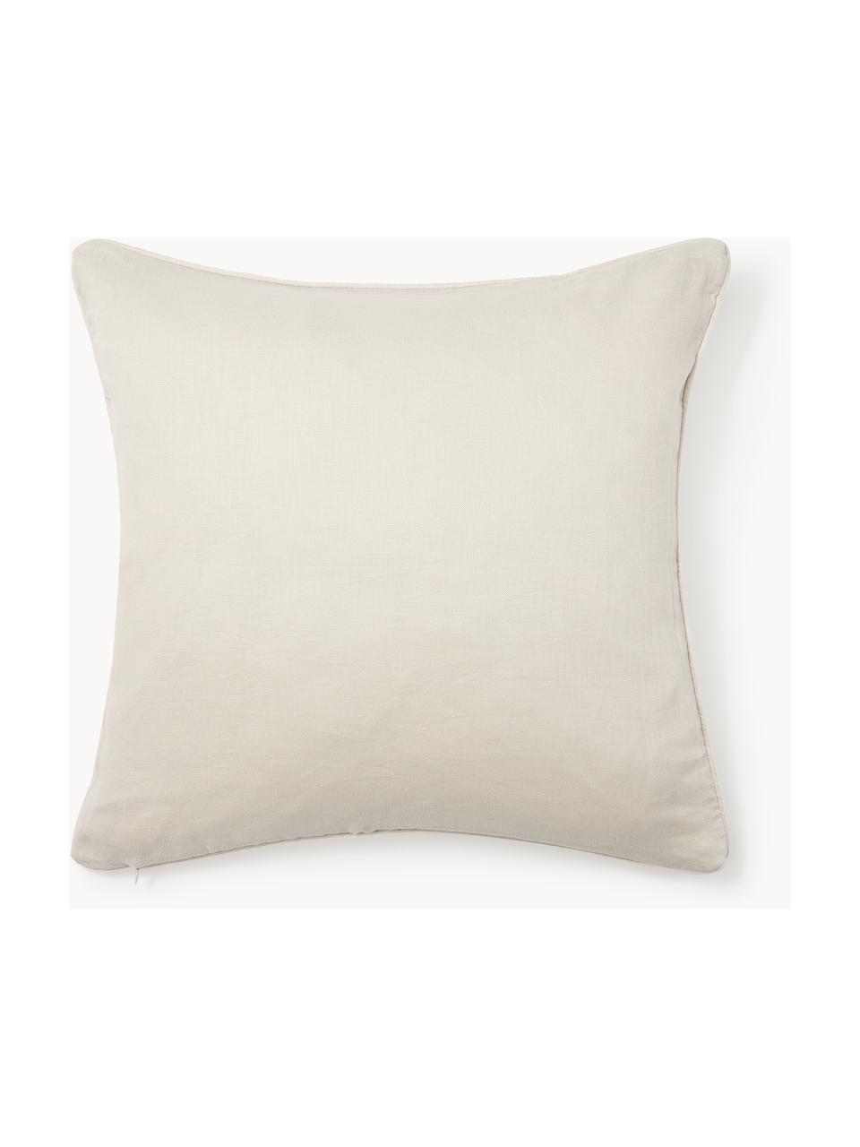 Housse de coussin en tissu bouclé avec bordure passepoilée Aya, Blanc crème, larg. 45 x long. 45 cm