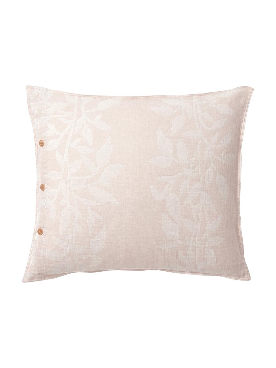 Omkeerbare mousseline kussenhoes Jasmina met bloemenpatroon in roze, Weeftechniek: mousseline Draaddichtheid, Roze, B 60 x L 70 cm