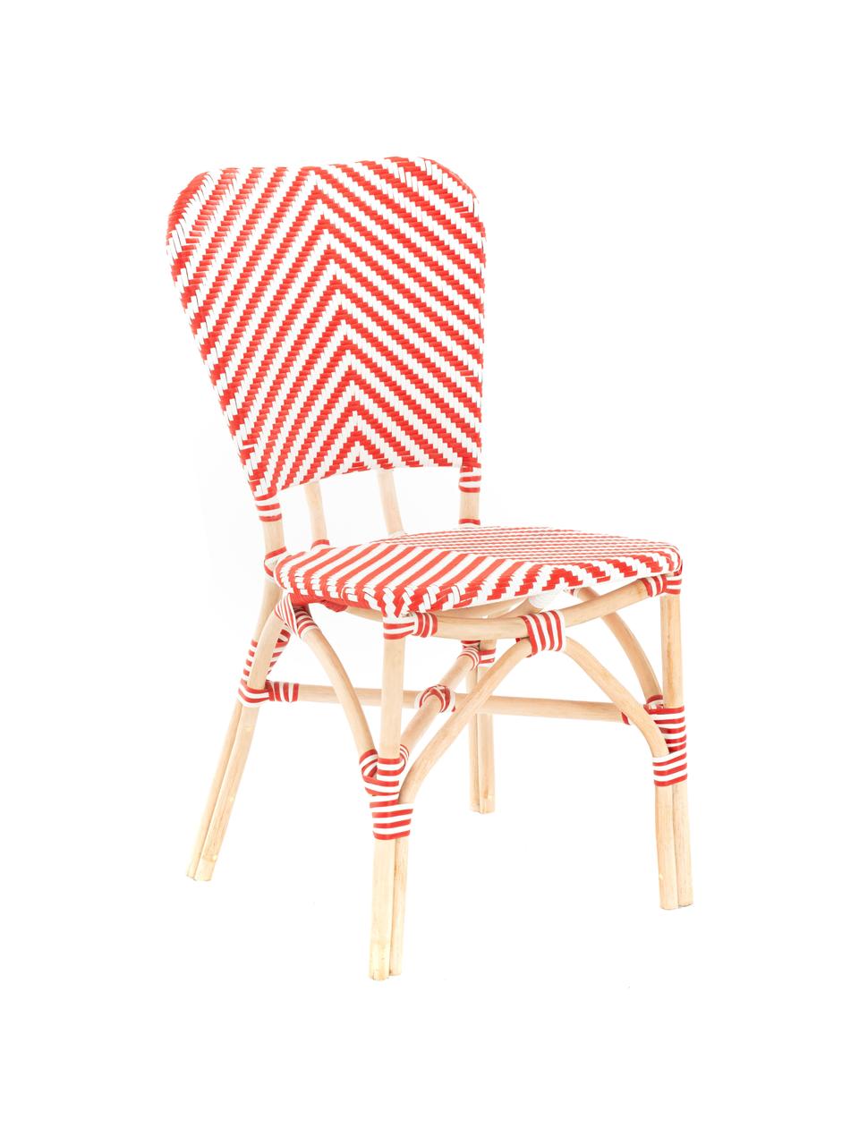 Silla para exterior Bistrot, Tapizado: tela tejida, Estructura: ratán, Rojo, blanco, An 59 x F 52 cm