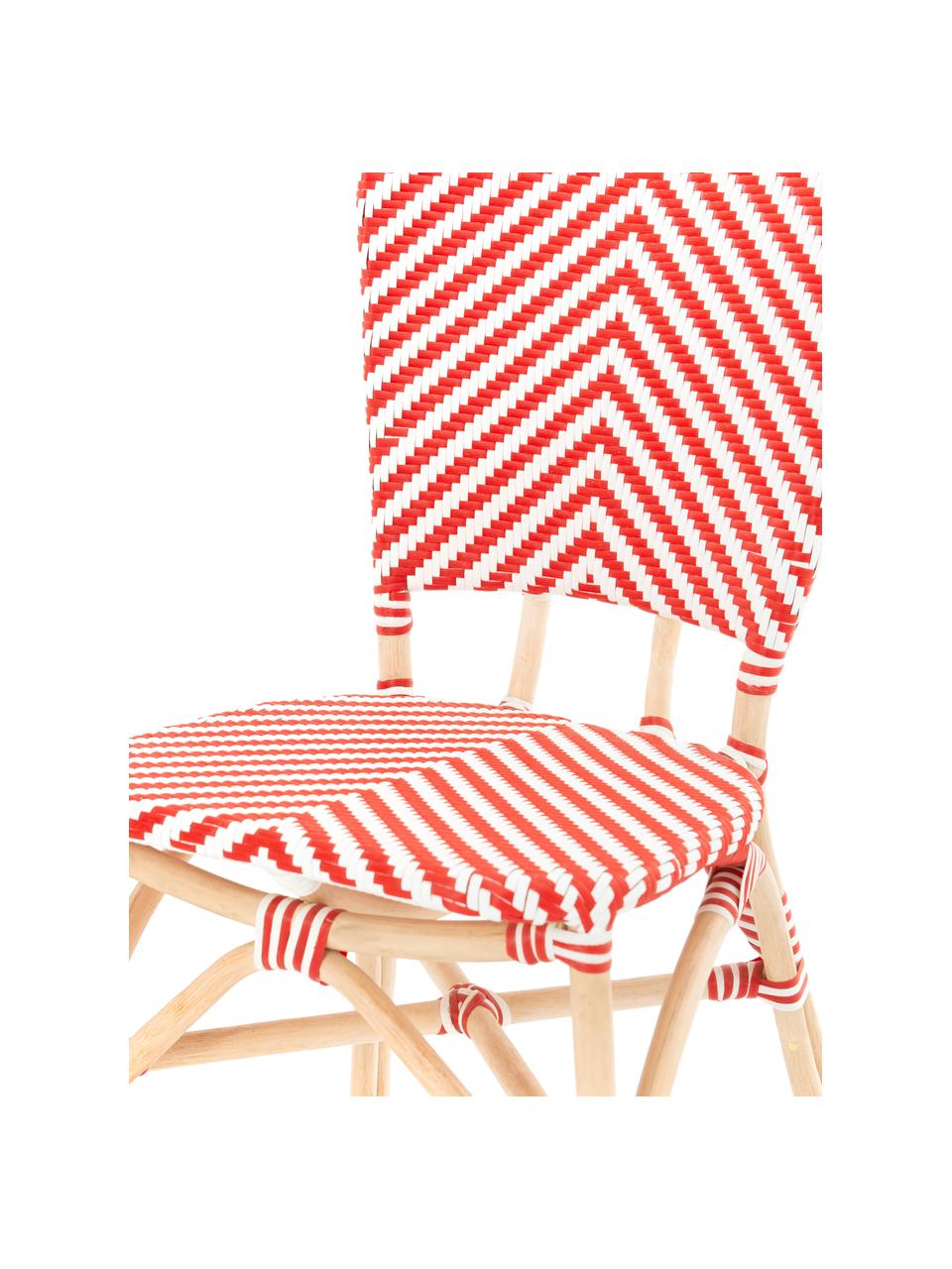 Silla para exterior Bistrot, Tapizado: tela tejida, Estructura: ratán, Rojo, blanco, An 59 x F 52 cm