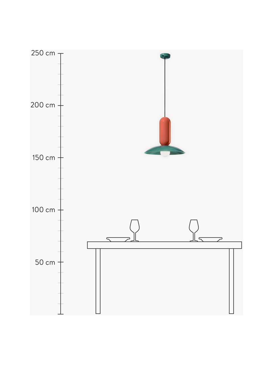 Handgefertigte Pendelleuchte Pau, Lampenschirm: Keramik, Baldachin: Keramik, Terrakotta, Petrol, Ø 40 x H 36 cm