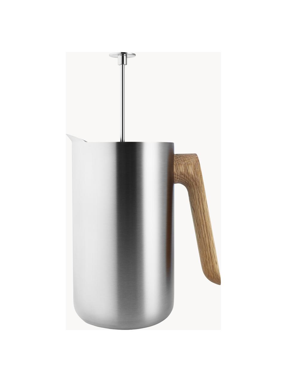 French Press Kaffeebereiter Nordic Kitchen, 1 L, Kanne: Edelstahl, Griff: Eichenholz, Silberfarben, Eichenholz, 1 L