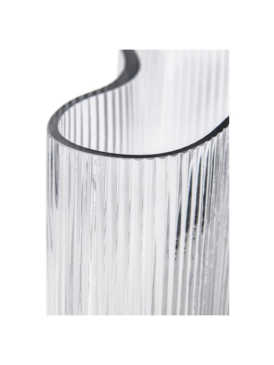 Ručně foukaná designová váza s rýhovaným reliéfem Dawn, Sklo, Transparentní, Š 16 cm, V 30 cm