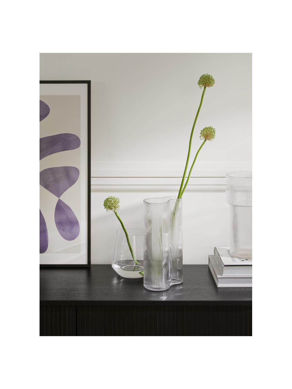 Mundgeblasene Design-Vase Dawn mit Rillenrelief, Glas, Transparent, B 16 x H 30 cm