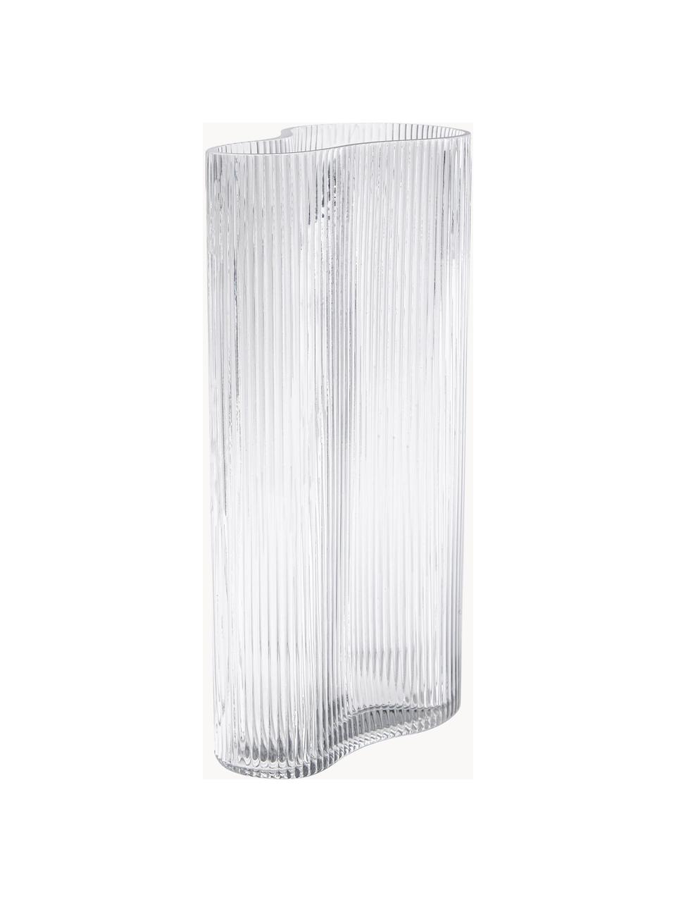 Mundgeblasene Design-Vase Dawn mit Rillenrelief, Glas, Transparent, B 16 x H 30 cm