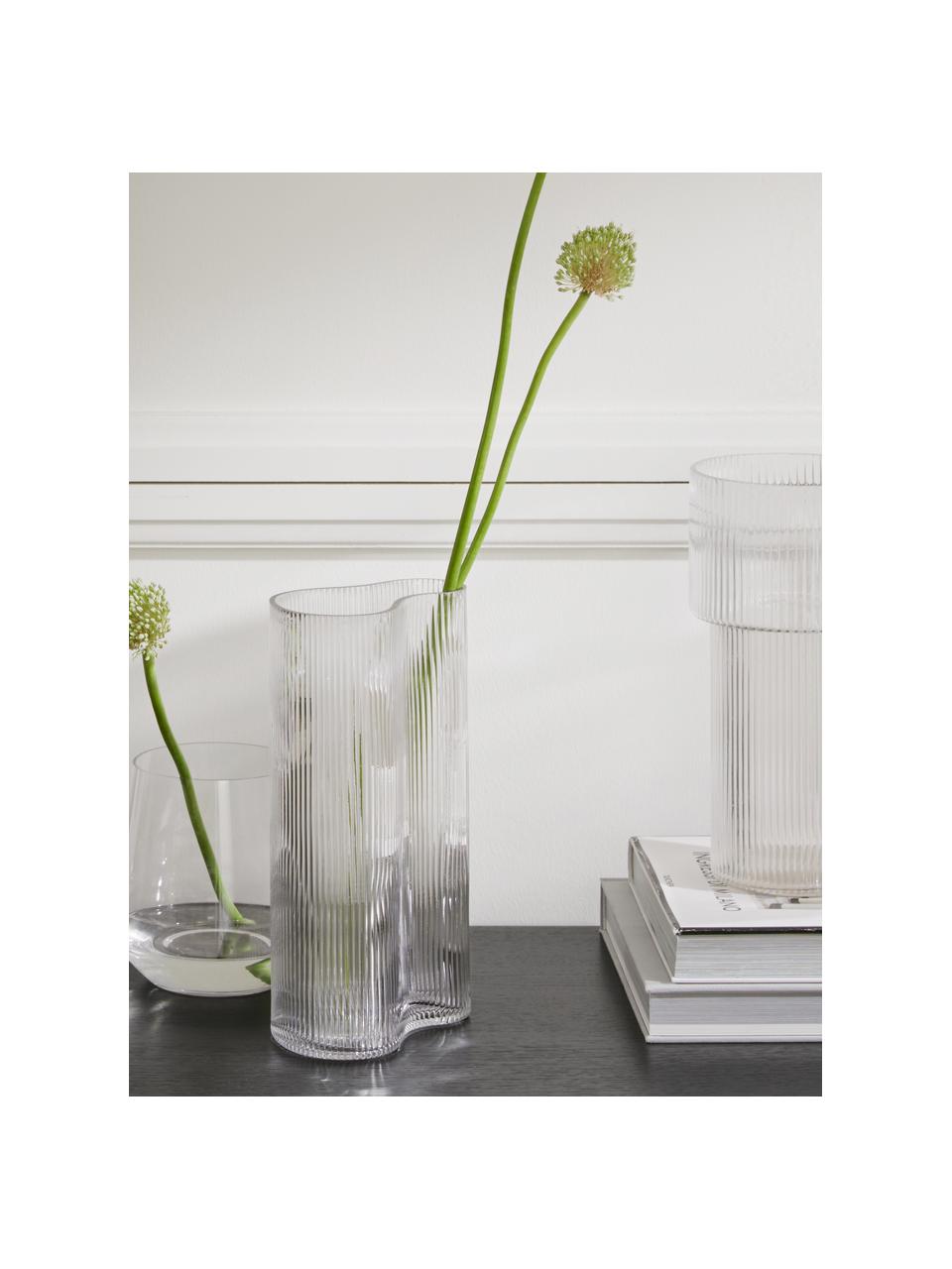 Mundgeblasene Design-Vase Dawn mit Rillenrelief, Glas, Transparent, B 16 x H 30 cm
