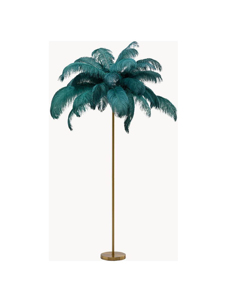 Lampada da terra Feather Palm, Paralume: piume di struzzo, Struttura: acciaio ottonato, Dorato, verde, Alt. 165 cm