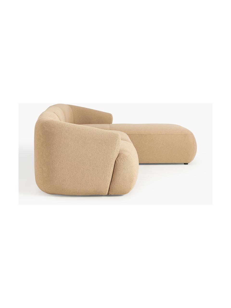 Divano angolare componibile 3 posti in bouclé Sofia, Rivestimento: bouclé (100 % poliestere), Struttura: legno di abete rosso, cer, Piedini: plastica, Bouclé beige, Larg. 272 x Prof. 160 cm, chaise longue a destra