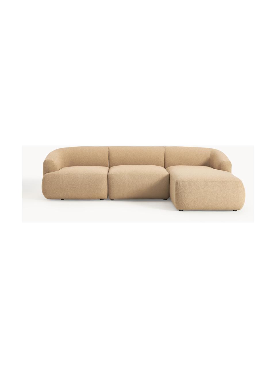 Modulaire bouclé hoekbank Sofia (3-zits), Bekleding: bouclé (100% polyester) M, Frame: sparrenhout, spaanplaat, , Poten: kunststof Dit product is , Bouclé beige, B 277 x D 185 cm, hoekdeel rechts