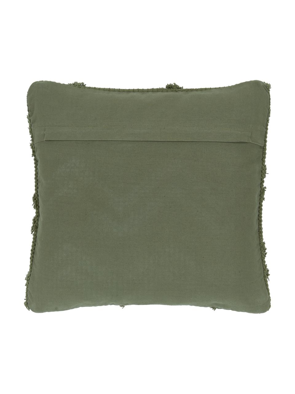 Boho kussenhoes Akesha met getuft zigzagpatroon, 100% katoen, Groen, B 45 x L 45 cm