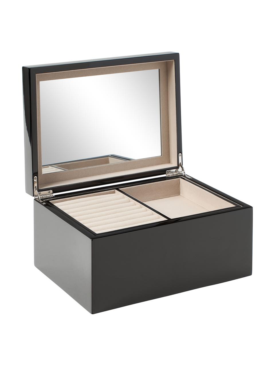 Sieradendoos Taylor met spiegel, Doos: gecoat MDF, Onderzijde: fluweel om het meubilair , Zwart, B 26 x H 13 cm