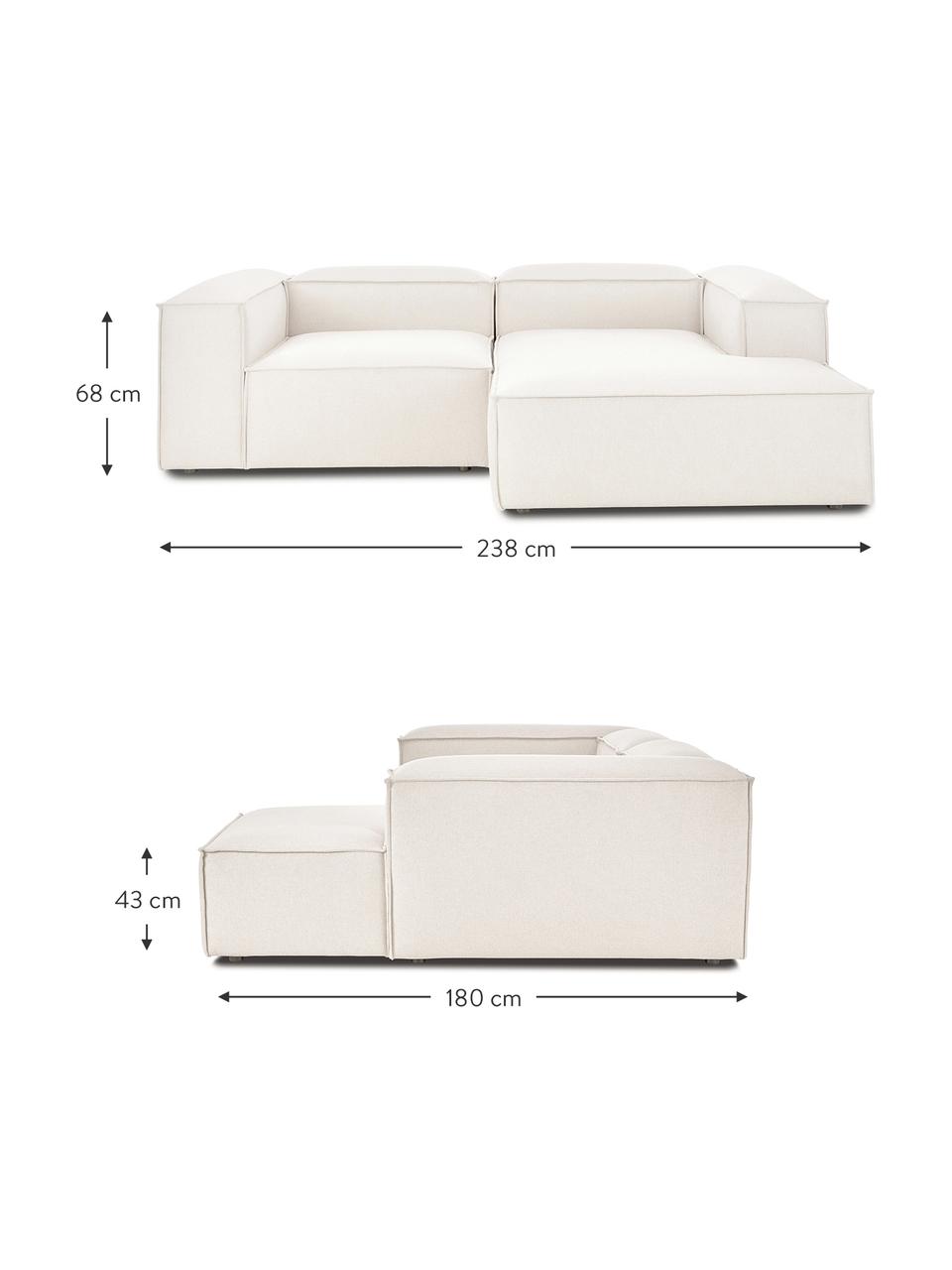 Canapé d'angle modulable Lennon, Tissu beige, larg. 238 x prof. 180 cm, méridienne à droite